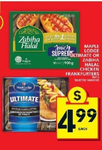 Food Basics Maple Lodge Ultimate or Zabiha Halal Chicken Frankfurters offer