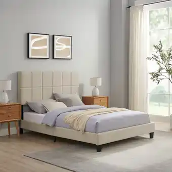 Best Buy Claude Transitional Upholstered Platform Bed - Double - Beige offer