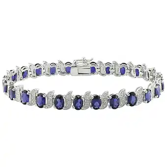 Best Buy Modern Sterling Silver with Blue Oval Sapphire & 0.03ctw I3 Diamond Tennis Bracelet offer
