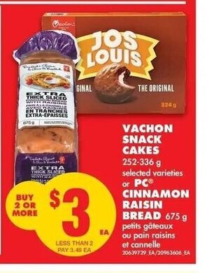 No Frills Vachon Snack Cakes or PC Cinnamon Raisin Bread offer