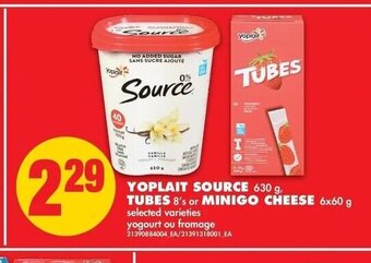 No Frills Yoplait Source Tubes or Minigo Cheese offer