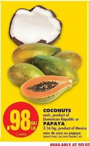 No Frills Coconuts Papaya offer