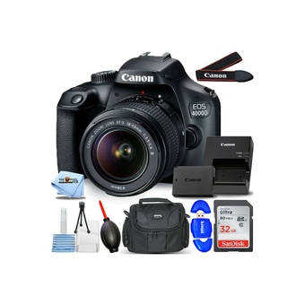 Best Buy Canon EOS 4000D / Rebel T100 with EF-S 18-55mm III Lens - 7PC Accessory Bundle Includes: Sandisk Ultra 32GB SD, Memory Card R offer