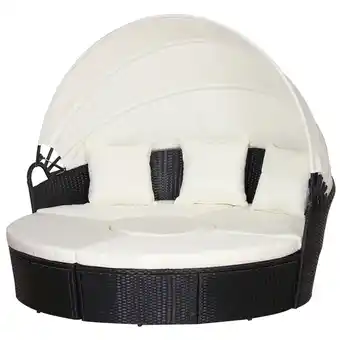 Best Buy Outsunny 5 Piece Plastic Rattan Wicker Round Sofa Bed Patio Conversation Furniture Set offer
