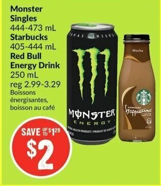 FreshCo Monster Singles Starbucks Red Bull Energy Drink offer