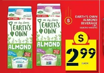 Food Basics Earth's Own Almond Beverage 1.89 L Selected Varieties offer