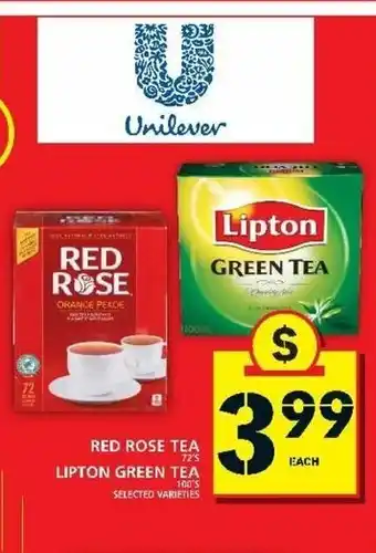 Food Basics Red Rose Tea 72's Lipton Green Tea offer