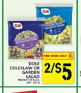 Food Basics Dole Coleslaw or Garden Salad offer