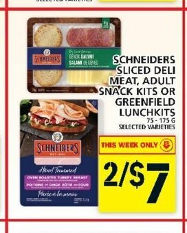 Food Basics Schneiders Sliced Deli Meat, Adult Snack Kits or Greenfield Lunchkits offer