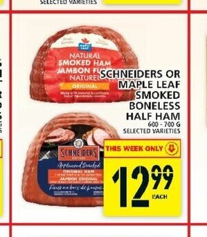 Food Basics Schneiders or Maple Leaf Smoked Boneless Half Ham offer