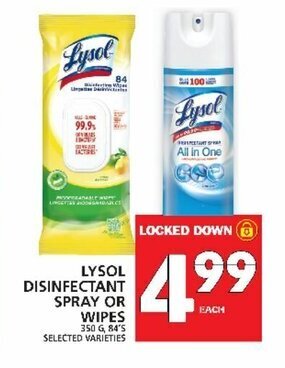 Food Basics Lysol disinfectant spray or wipes offer