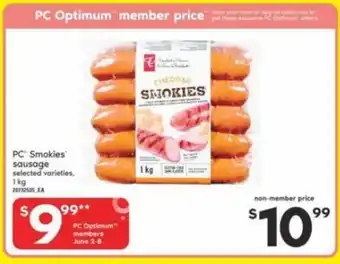 Extra Foods PC Smokies Sausage offer
