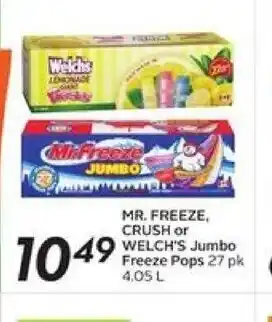 Safeway Mr Freeze Crush or Welch's Jumbo Freeze Pops offer