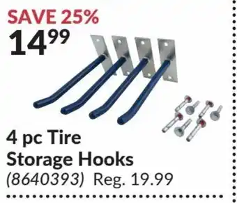 Princess Auto 4pc Tire Storage Hooks offer