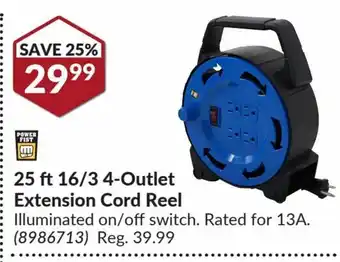 Princess Auto 25ft 16/3 4-Outlet Extension Cord Reel offer