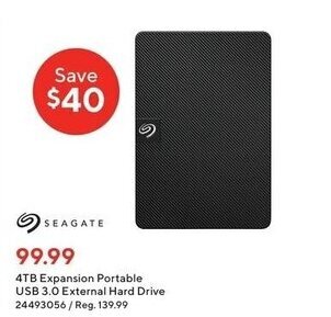 Staples SEAGATE 4TB expansion portable USB 3.0 external hard drive offer