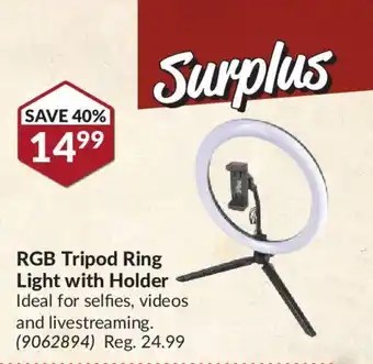 Princess Auto SURPLUS RGB tripod ring light with holder offer