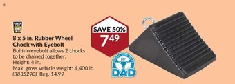 Princess Auto 8 x 5 in. rubber wheel chock with eyebolt offer
