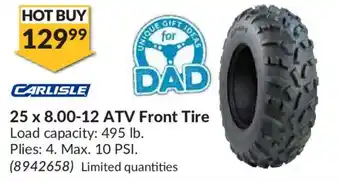 Princess Auto CARLISLE 25 x 8.00-12 ATV front tire offer