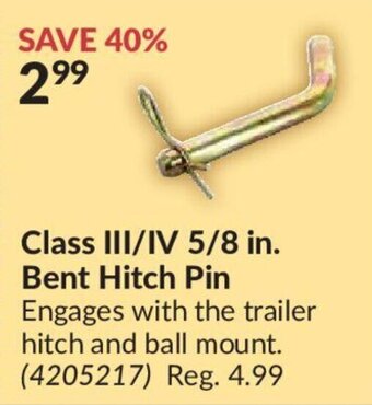 Princess Auto Class III/IV 5/8 in. bent hitch pin offer