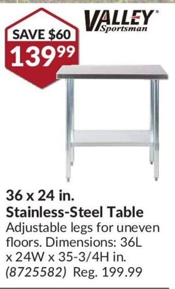 Princess Auto Valley Sportsman 36 x 24 in. Stainless-Steel Table offer