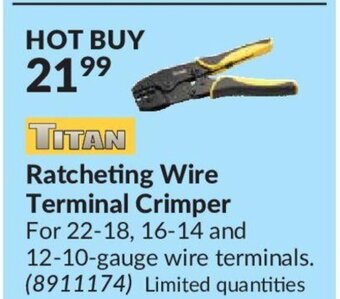 Princess Auto Titan Ratcheting Wire Terminal Crimper offer