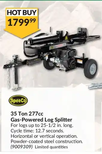 Princess Auto SpeeCo 35 Ton 277cc Gas-Powered Log Splitter offer