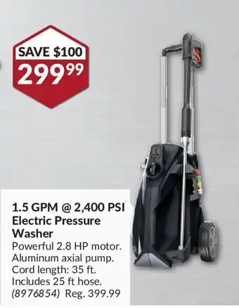 Princess Auto 1.5 GPM @ 2,400 PSI Electric Pressure Washer offer