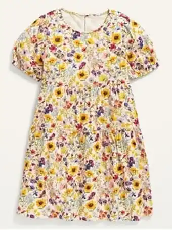 Old Navy Puff-sleeve tiered all-day swing dress for girls offer