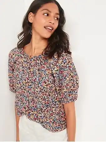 Old Navy Floral-print puff-sleeve babydoll top for women offer