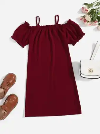 SheIn Girls cold shoulder puff sleeve dress offer