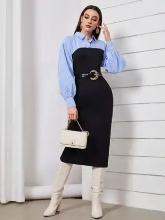 SheIn Shein striped paneled shirt dress without belt offer