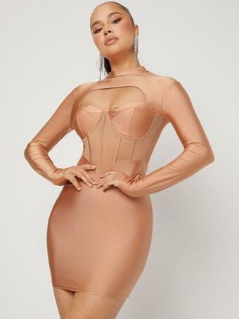 SheIn Mock neck cutout front sheer mesh insert dress offer