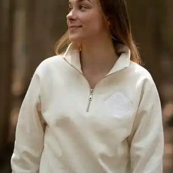 Muskoka Bear Wear Ladies quarter zip in ivory with white offer