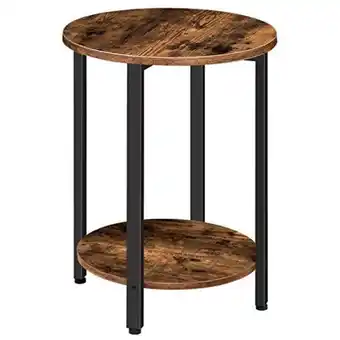 Amazon Hoobro round side table, sofa couch table with storage shelf, 2-layer industrial end table, stable metal frame, wood look acc offer