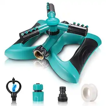 Amazon Gesentur lawn sprinkler, automatic 360 rotating adjustable kids sprinkler lawn irrigation system covering large area with lea offer