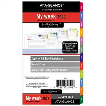 Amazon 2022 weekly & monthly planner refill by at-a-glance, 53122 day-timer, 3-3/4" x 6-3/4", size 3, kathy davis (kd71-285y) offer