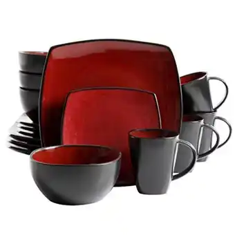 Amazon Gibson home soho lounge square 16-piece dinnerware set, red, service for 4 offer
