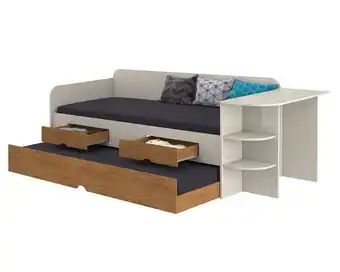 Cama sofá auxiliar 1.5 plazas + escritorio blanco/nogal decocasa