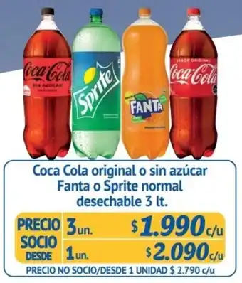 Alvi Coca Cola Original o Sin Azúcar Fanta o Sprite Normal Desechable 3 x 3lt oferta