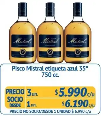 Alvi Pisco Mistral Etiqueta Azul 35° 3un x 750cc oferta