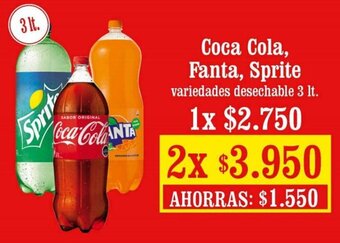 Unimarc Coca Cola, Fanta, Sprite variedades desechable 2 x 3lt oferta