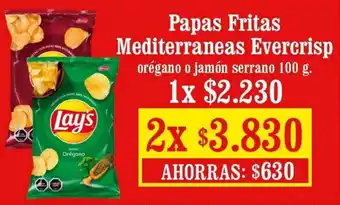 Unimarc Papas Fritas Mediterraneas Evercrisp orégano o jamón serrano 2 x 100g oferta