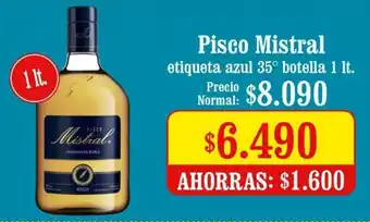 Unimarc Pisco Mistral Etiqueta Azul 35° botella 1lt oferta