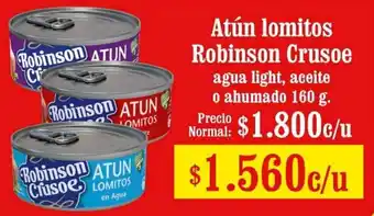 Unimarc Atún Lomitos Robinson Crusoe agua light, aceite o ahumado 160g oferta