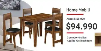 Home Mobili Comedor 4 Sillas Agatha Rústico / Negro