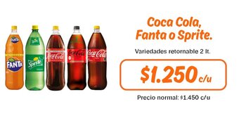 Mayorista 10 Coca Cola, Fanta o Sprite 2lt oferta
