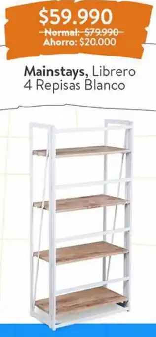 Lider Mainstays, Librero 4 Repisas Blanco oferta