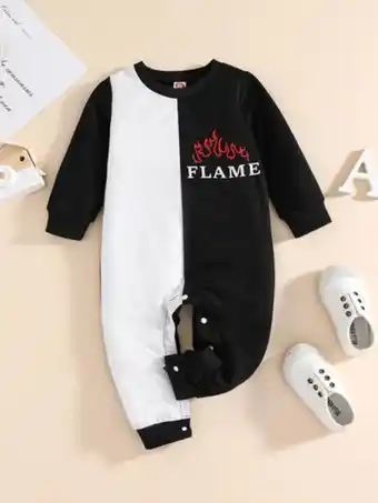 Shein Bebé mono de dos tonos con letra con con estampado de fuego oferta