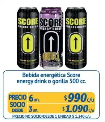 Alvi Bebida Energética Score Energy Drink o Gorilla 6 x 500cc oferta